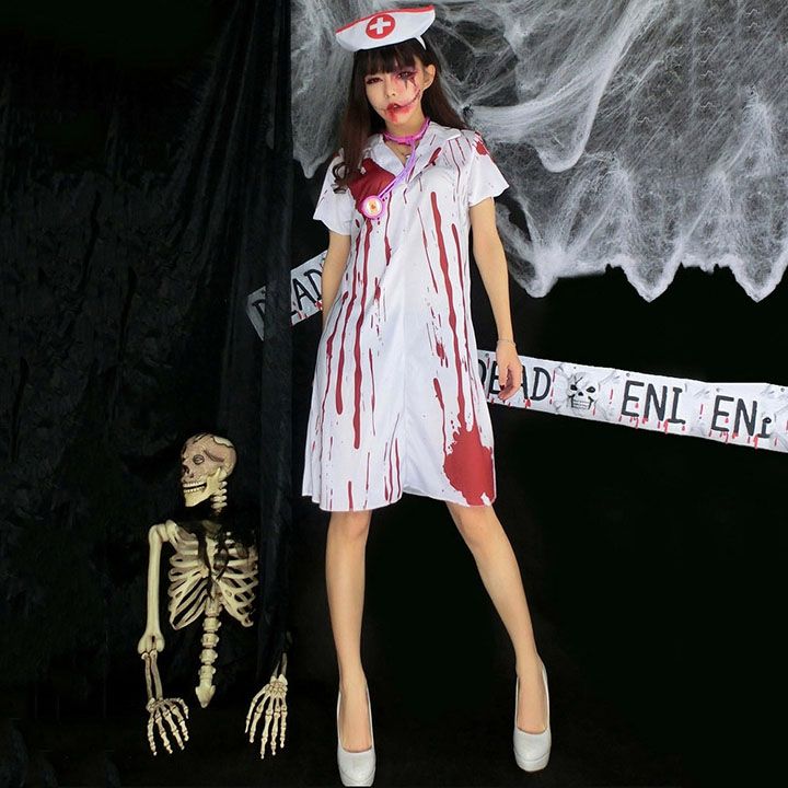 恐ろしい血塗れハロウィン コスチューム 仮装パーティー ナース 看護婦 看護師 コスプレ衣装
