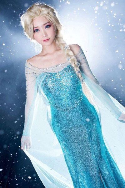 原作復元度高い ディズニー Frozen雪の女王 エルサ 水色 長いドレス ...