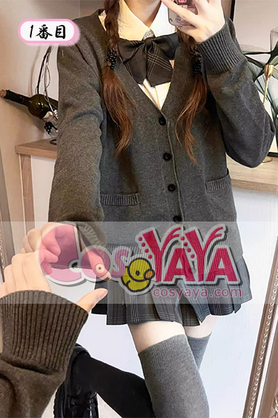 オリジナル JK 制服セットトップ、カレッジスタイルのニットセーター、チェック柄スカート高品質のソフトでスリムフィットのセーター
