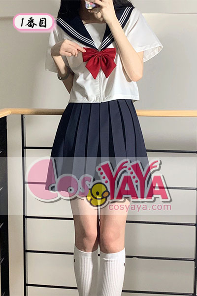 本格 JK制服 白三本ベーシックモデルセーラー服 プリーツスカート 制服 ミニスカート 制服セット