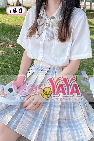 女子高生 スクールシャツ+スカート+リボン チェック柄 チェック柄 仮装 中学生 コスチューム 半袖 女子制服