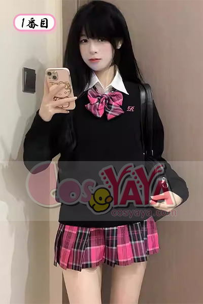 JK制服 コスチューム ブラック セーター Vネック 秋冬 学院風 ハイウエストスカート 制服セット